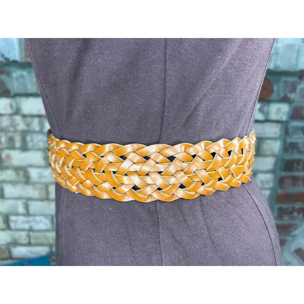 Split leather belt brown boho round buckle